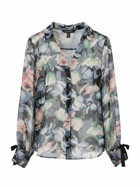 WHBM Floral Blouse with Bow Detail